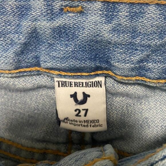 True Religion Jeans Womens Sz 27 Blue Denim Karlie Low Rise Bell Bottom Crop - Picture 9 of 15
